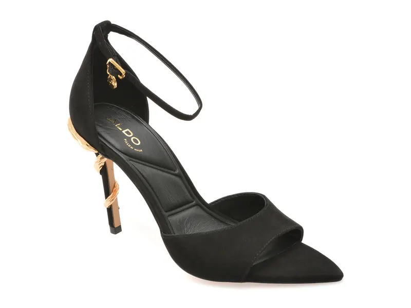 Sandale elegante negre, MEDEZA 001, din nabuc