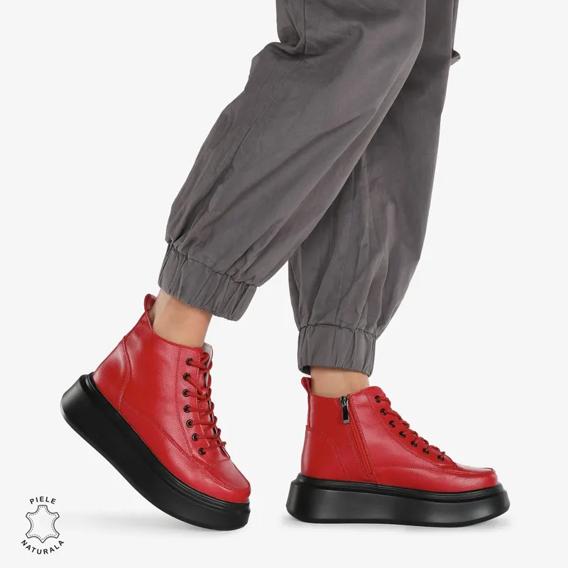 Ghete Dama Piele Naturala CU SIRET CRL0678 ROSU
