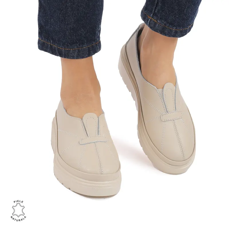 Pantofi Casual de dama din Piele Naturala CRL0918 BEJ