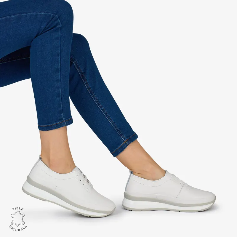 PANTOFI CASUAL Dama Piele Naturala USOR INALTA CRL1051 Culoare: ALB