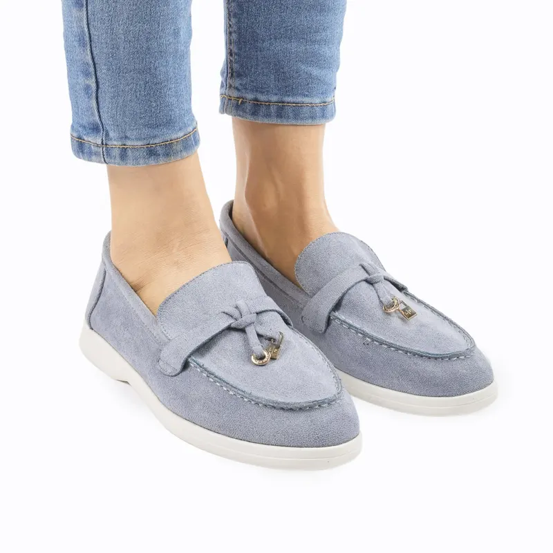 Mocasini DAMA din PIELE ECOLOGICA INTOARSA cu detaliu auriu CRL0958 CULOARE: Albastru