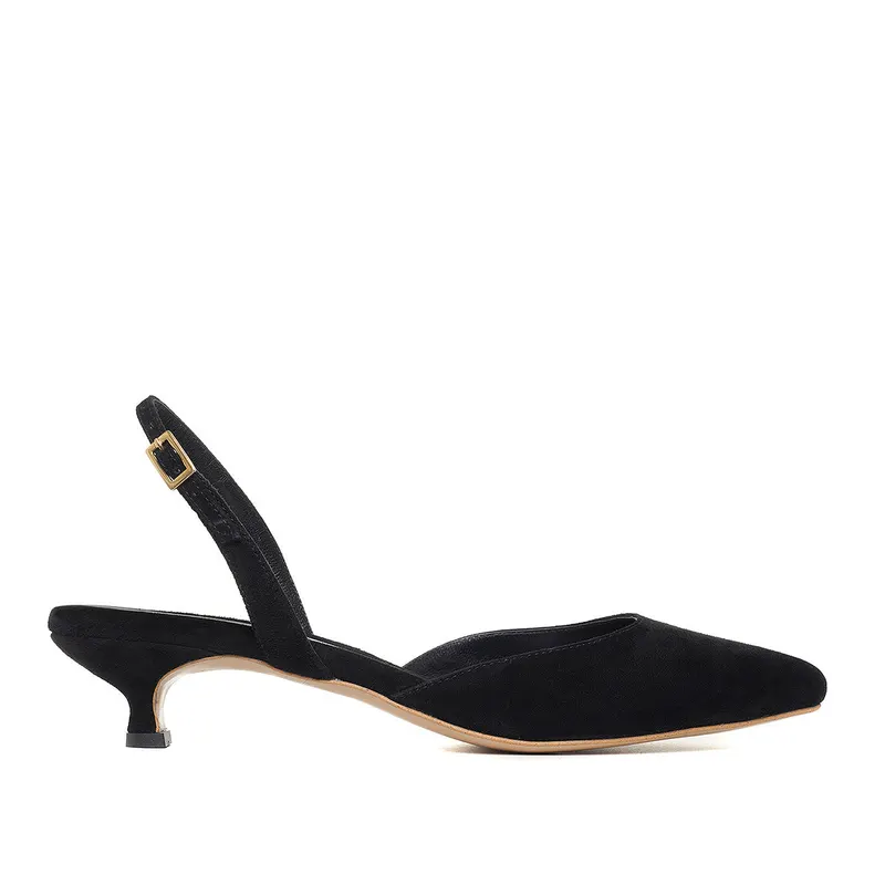 Pantofi Alice Piele Intoarsa, Negri - Kitten Heels