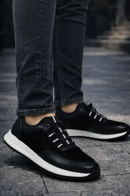 Sneakers din Piele Negri cu Strech - DAVY BLACK