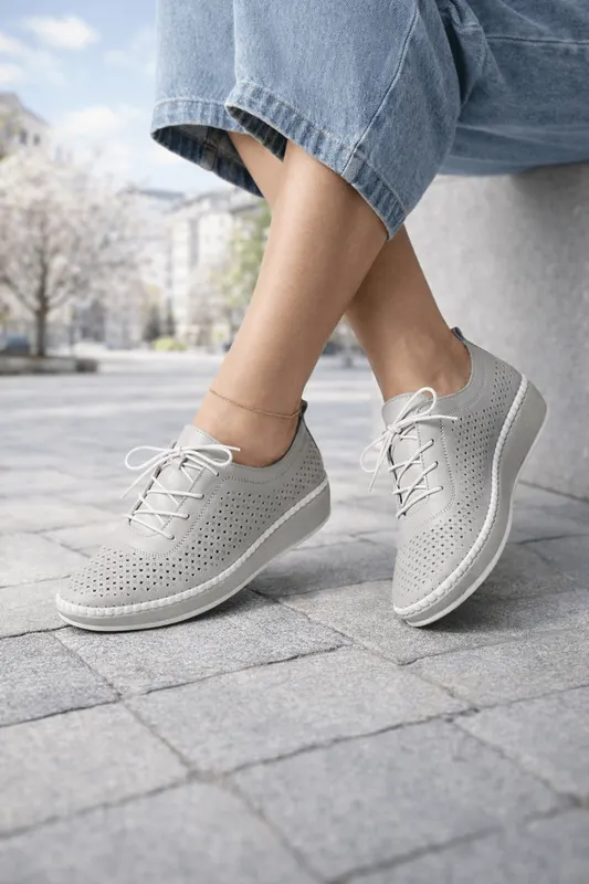 Pantofi Confort din Piele Gri Perforati - ZYX GREY