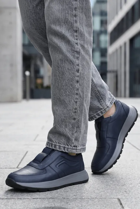Pantofi SPORT-Casual Tip SLIP-ON din Piele Albastri - MAZ BLU