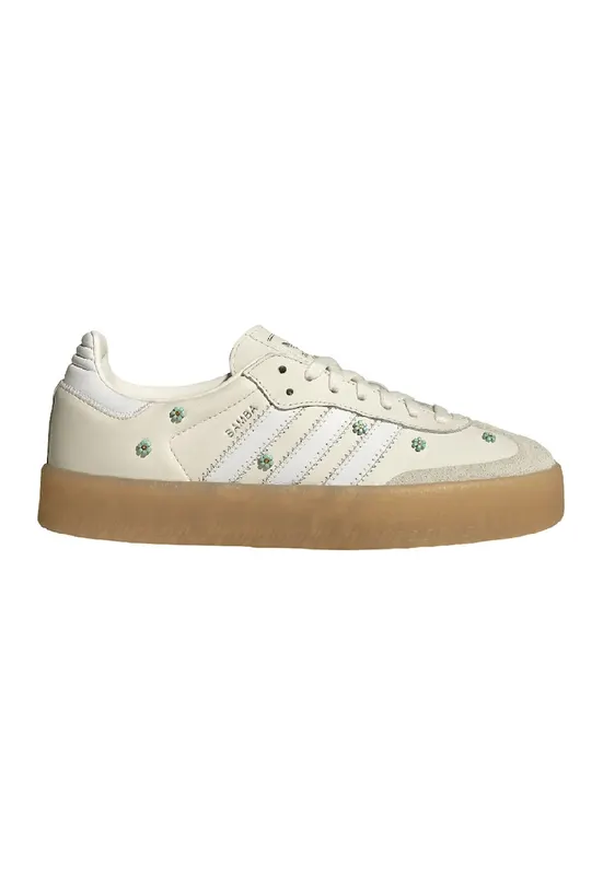 Pantofi sport din piele si piele intoarsa cu aplicatii florale Sambae - Verde/Alb fildes
