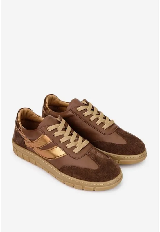 Pantofi dama maro cu bronz din piele