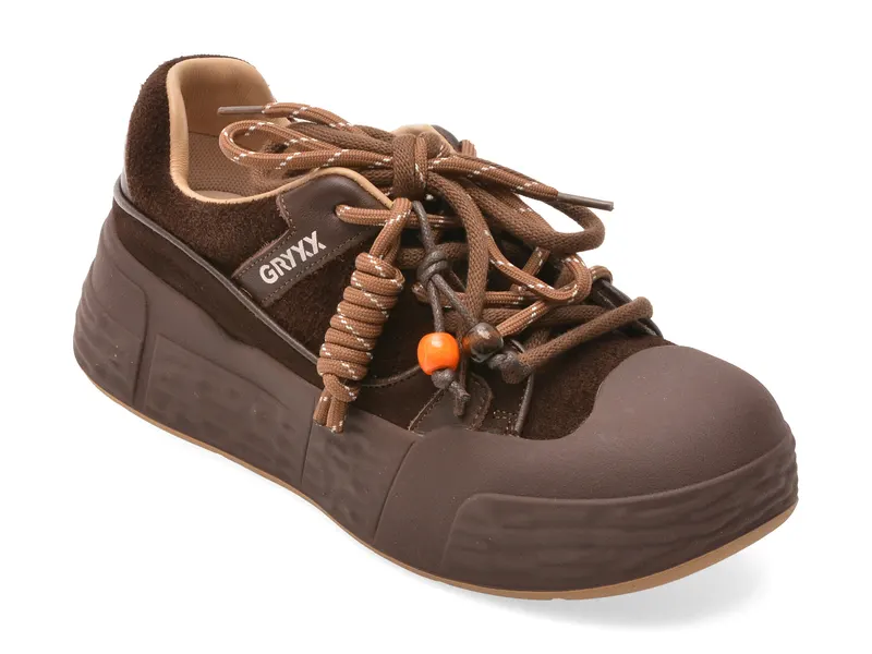 Pantofi sport maro, 90525, din piele naturala