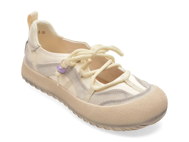 Pantofi sport bej, 261055, din material textil si piele naturala