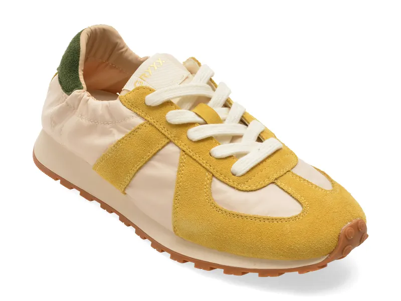 Pantofi sport galbeni, 30591, din material textil si piele naturala