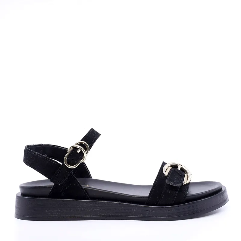 Sandale femei negre din piele întoarsă 681DS28151VN