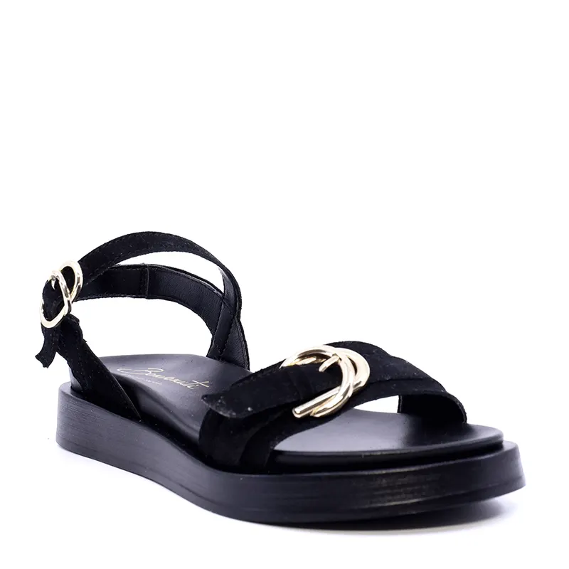 Sandale femei negre din piele întoarsă 681DS28151VN — imaginea 2