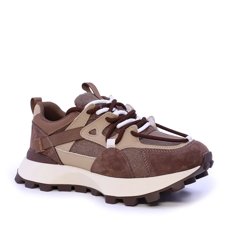 Sneakers femei maro din piele și textil 1992DP0490VM — imaginea 2