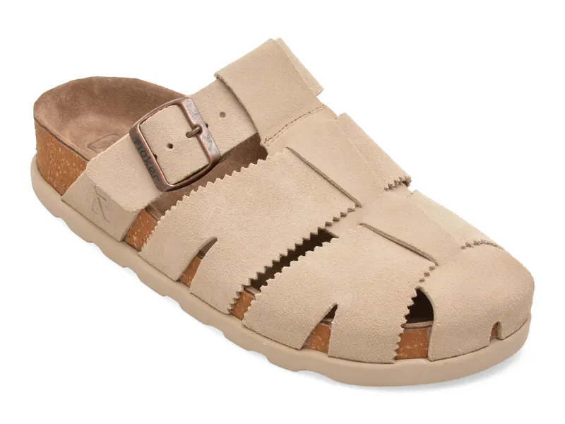 Papuci RIEKER bej, V3164, din piele intoarsa