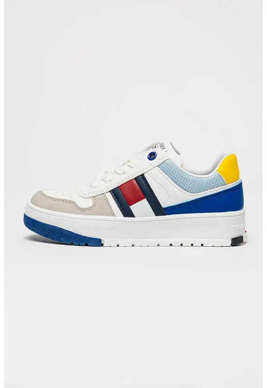Pantofi sport din piele ecologica cu model colorblock - Alb/Albastru royal