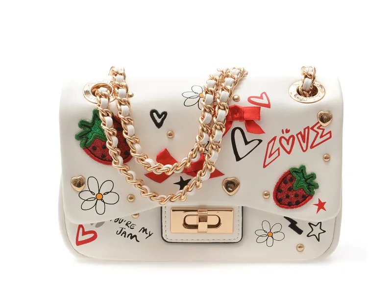 Geanta alba, LOVEBAG 100, din piele ecologica