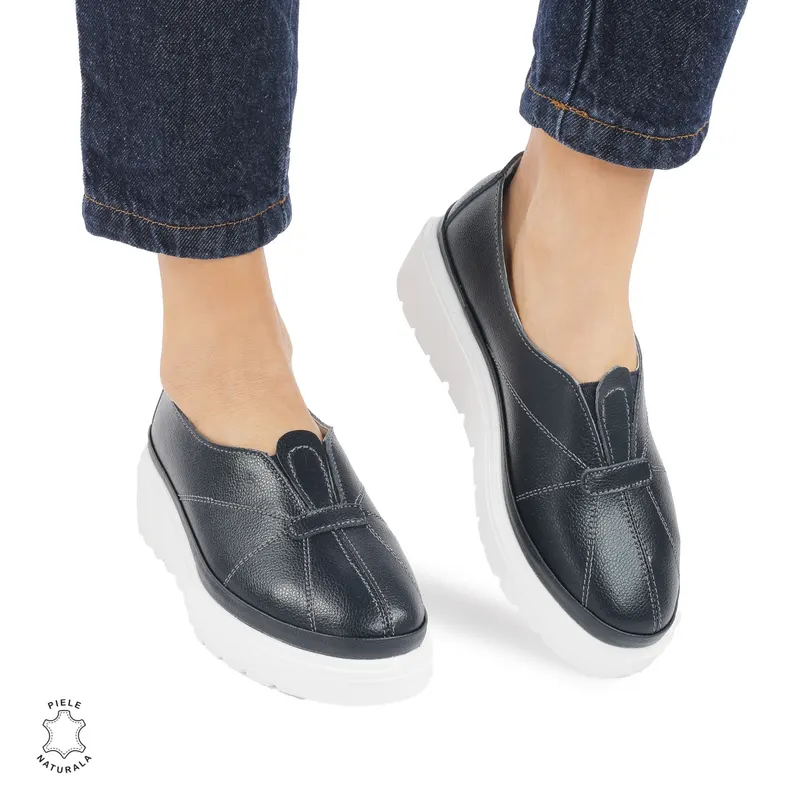 Pantofi Casual de dama din Piele Naturala CRL0918 BLEUMARIN