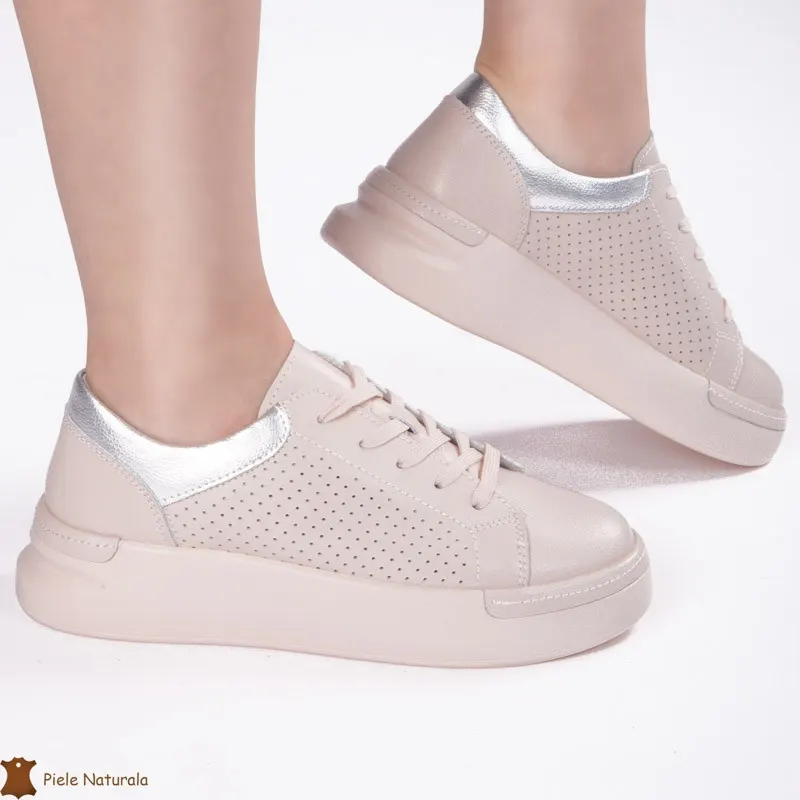 Pantofi Casual Dama din Piele naturală CRL0117 ROZ