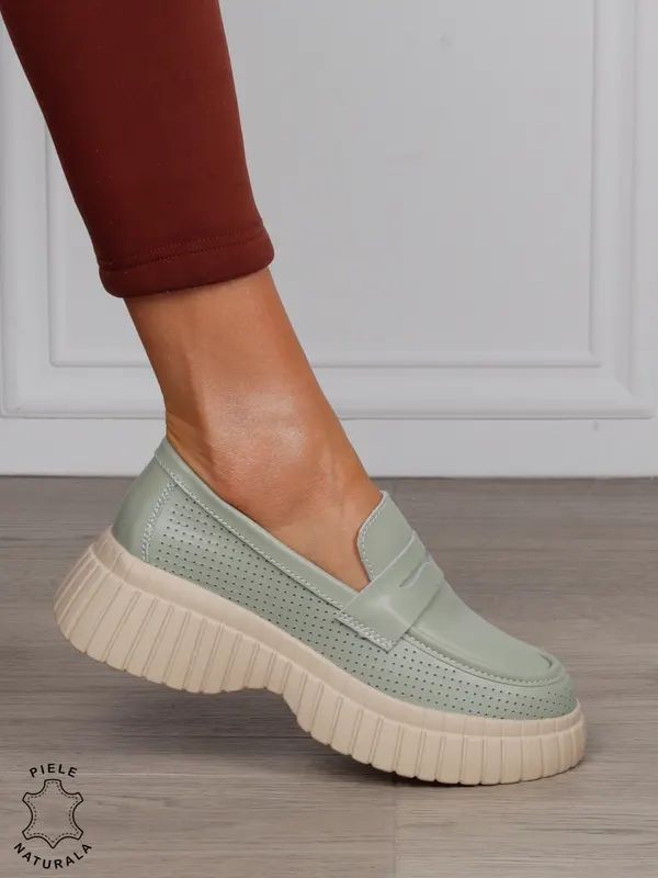 Mocasini dama din Piele Naturala cu mici perforati cu talpa inalta CRL1567 BARILLA
