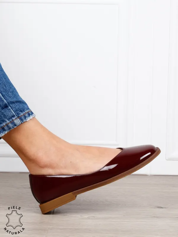 Balerini dama din piele naturala cu talpa usoara si plata CRL1630 BORDO