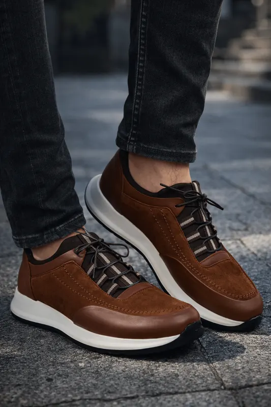 Sneakers din Piele Maro cu Strech - DAVY CAMEL