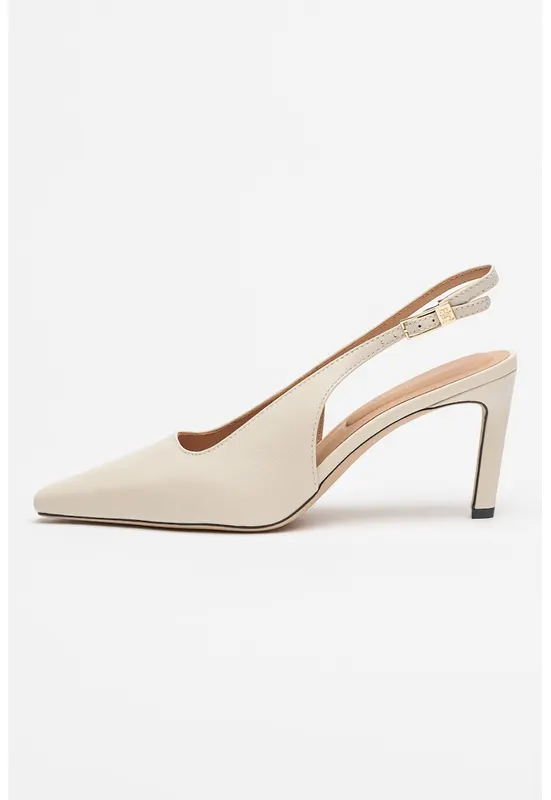 Pantofi slingback de piele cu varf ascutit - Bej deschis