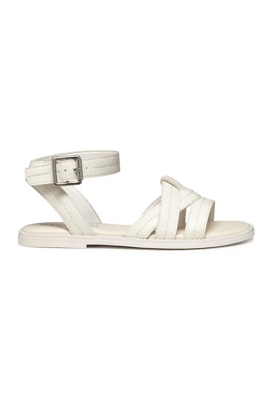 Sandale cu talpa plata si catarama - Alb murdar