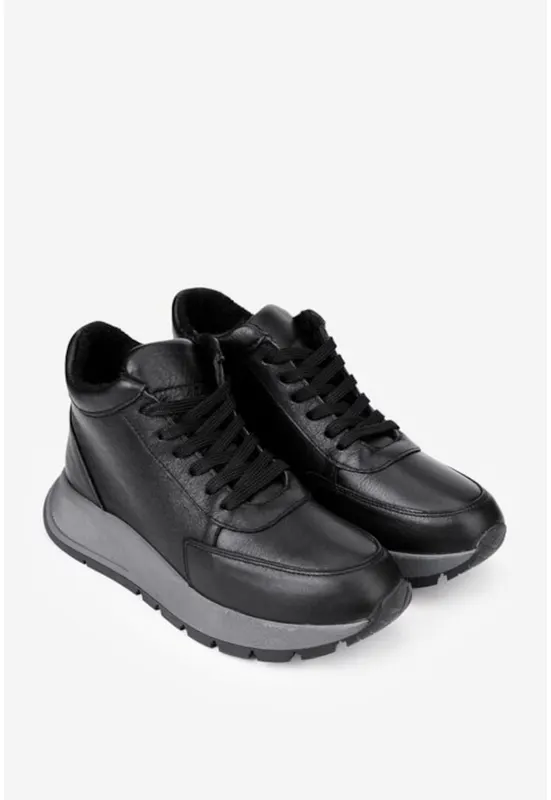 Ghete dama negre din piele naturala cu fermoar lateral - Negru
