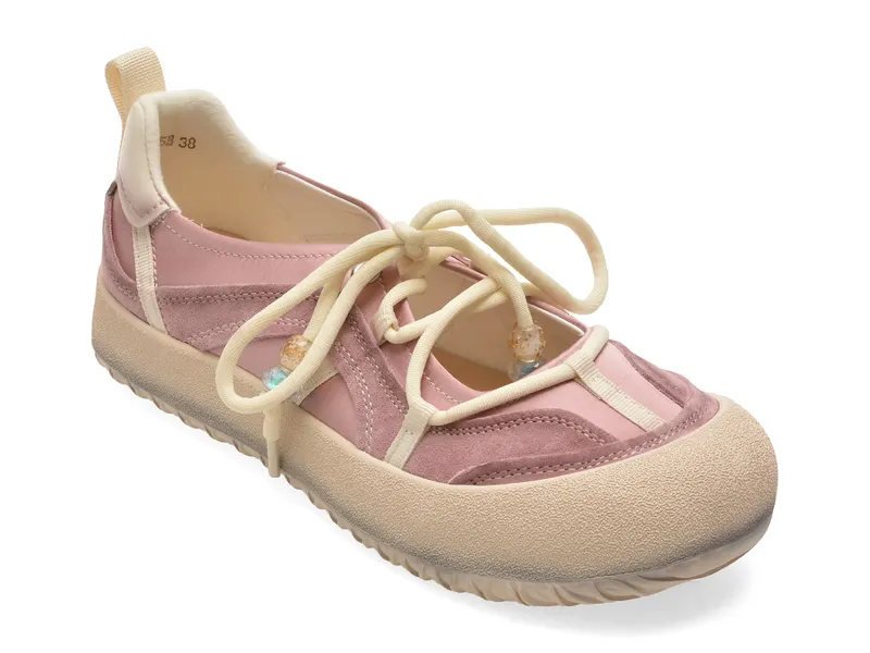Pantofi sport roz, 261055, din material textil si piele naturala