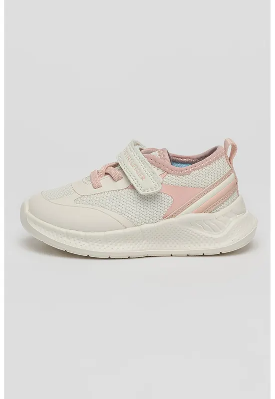 Pantofi sport cu velcro si insetii din plasa - Roz pastel/Alb murdar