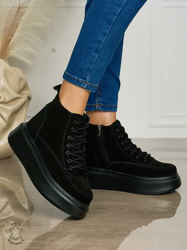Ghete Dama Piele Naturala INTOARSA CU SIRET CRL0678 NEGRU