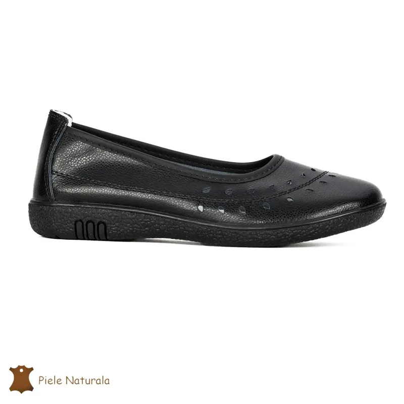 Balerini Dama Piele Naturala slip-on CRL0228 NEGRU