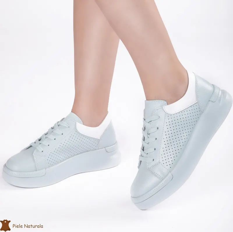 Pantofi Casual Dama din Piele naturală CRL0117 ALBASTRU