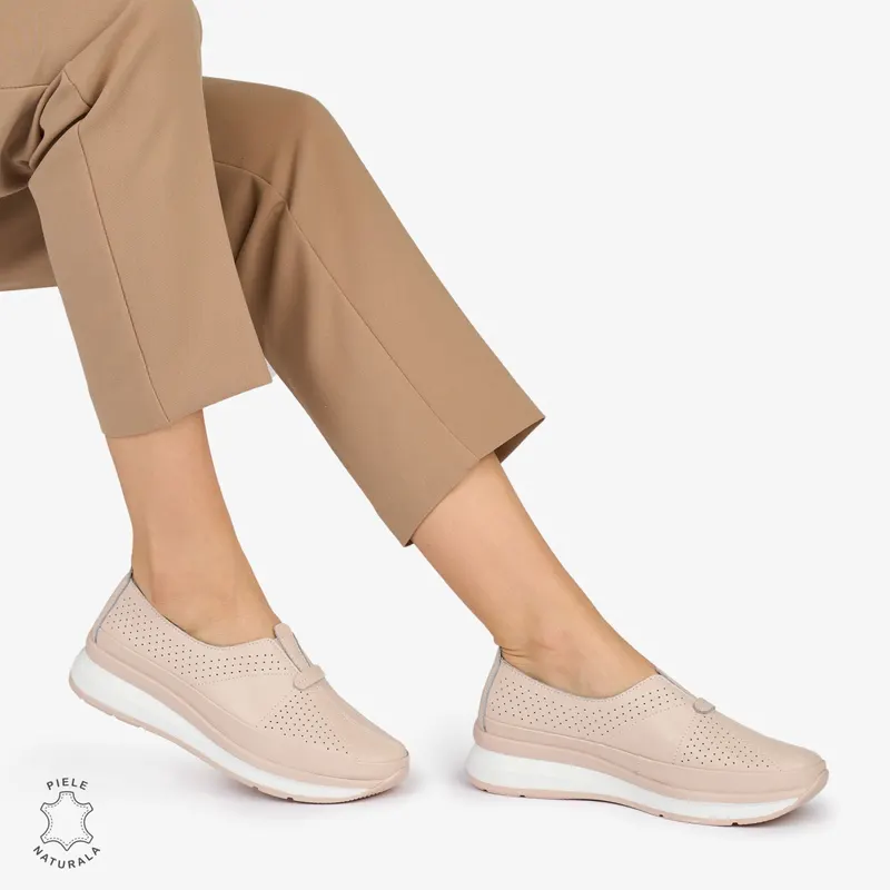 PANTOFI CASUAL Dama Piele Naturala USOR INALTA CRL1050 Culoare: ROZ