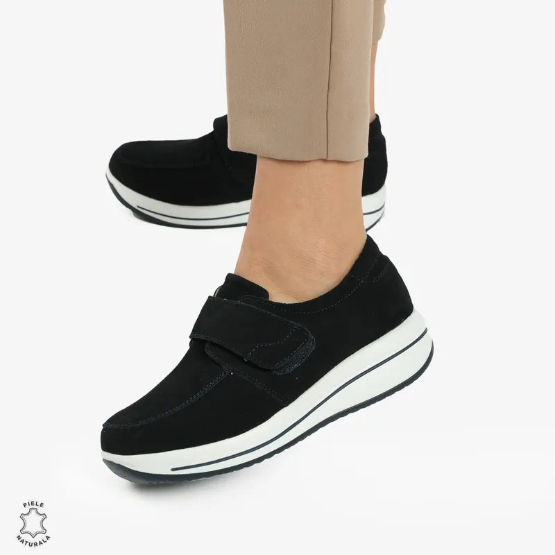 Mocasini dama din piele naturala INTOARSA cu talpa groasa CRL0004 NAVY