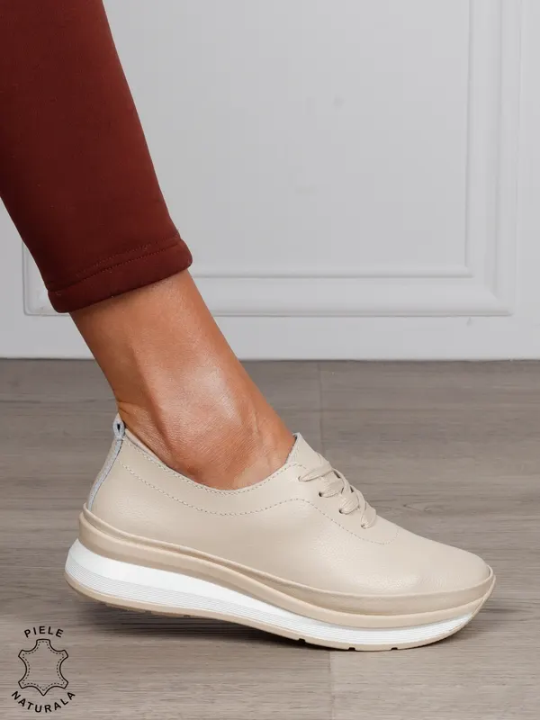 PANTOFI CASUAL Dama Piele Naturala USOR INALTA CRL1051 Culoare: BEJ