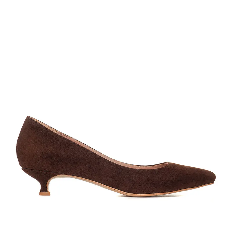 Pantofi Alice Stiletto Piele Intoarsa, Maro - Kitten Heels - 41` / 4 cm