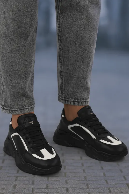 Pantofi Sport de Barbati din Piele Negru cu Alb - MYLE