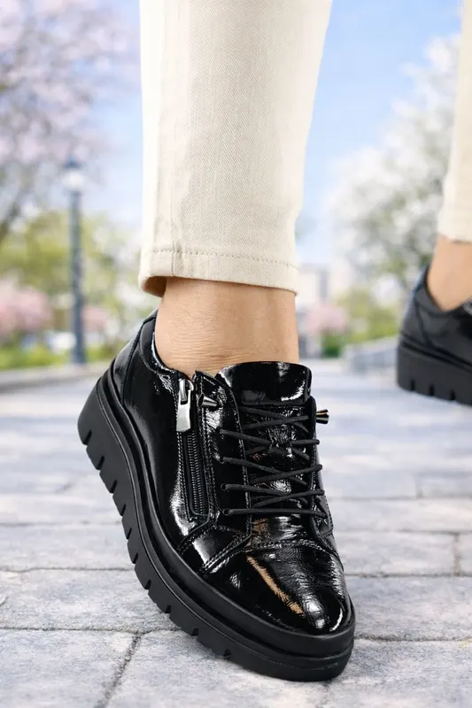 Pantofi Casual din Piele cu Fermoar si Siret Elastic - FYA LAC