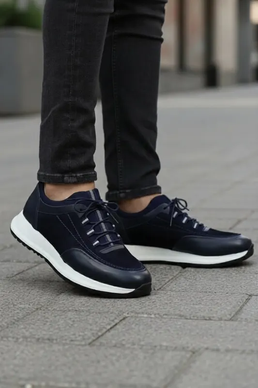 Sneakers din Piele Albastri cu Strech - DAVY BLU