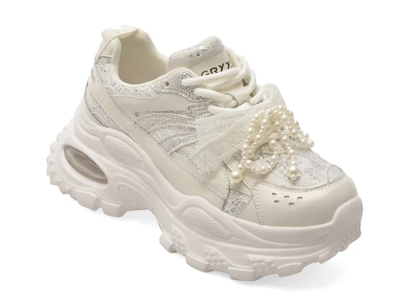 Pantofi sport albi, 9682, din piele naturala