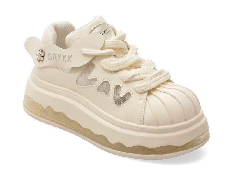 Pantofi sport albi, 55177, din piele naturala