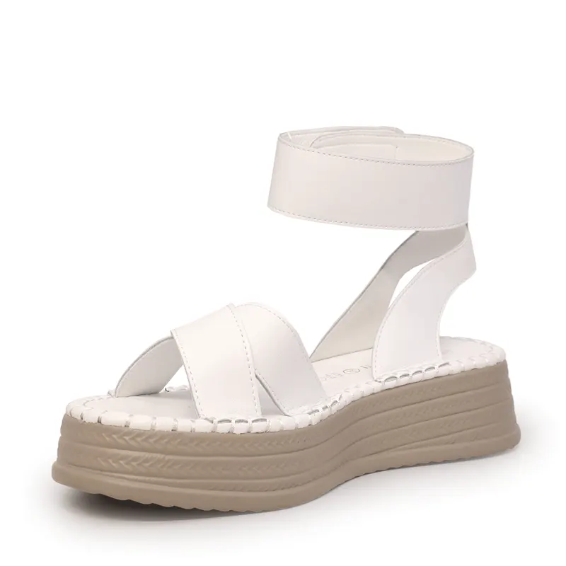 Sandale cu închidere pe gleznă femei albe din piele 1279DS6479A — imaginea 2