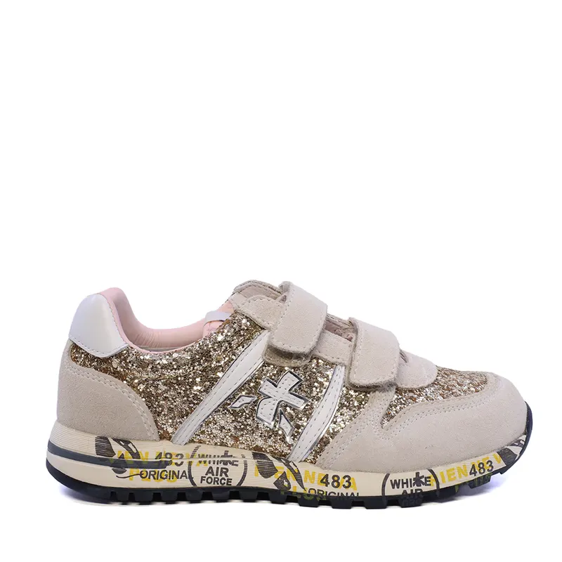 Sneakers fete Premiata Sky aurii din piele 1711FP9515GLAU