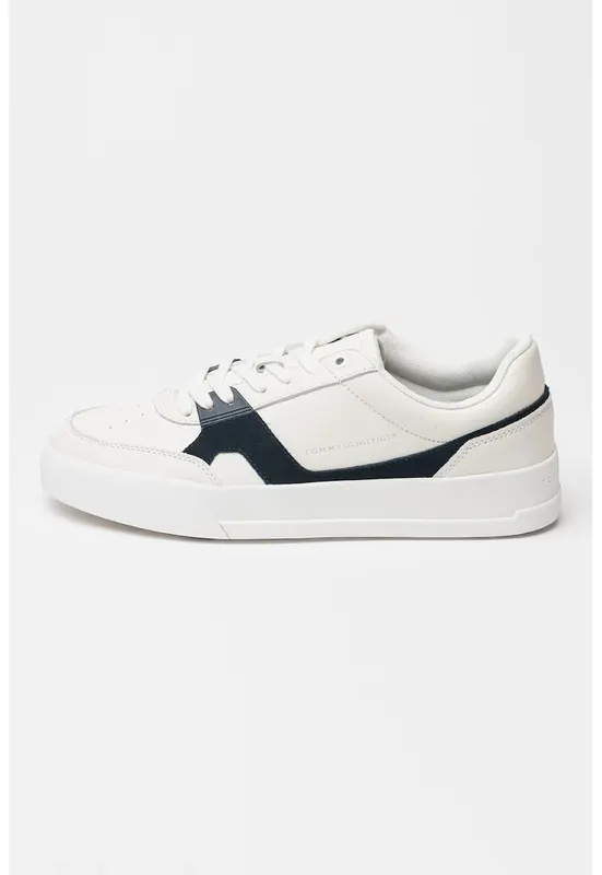 Pantofi sport din piele si piele intoarsa Court - Negru stins/Alb murdar