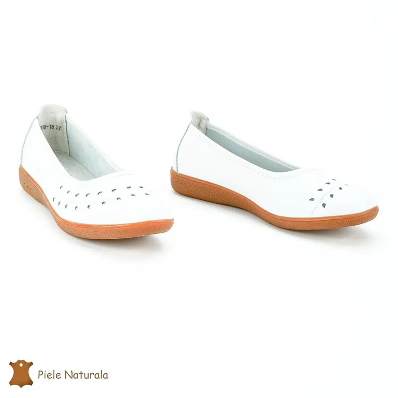 Balerini Dama Piele Naturala slip-on CRL0228 ALB