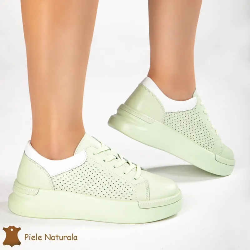 Pantofi Casual Dama din Piele naturală CRL0117 VERDE