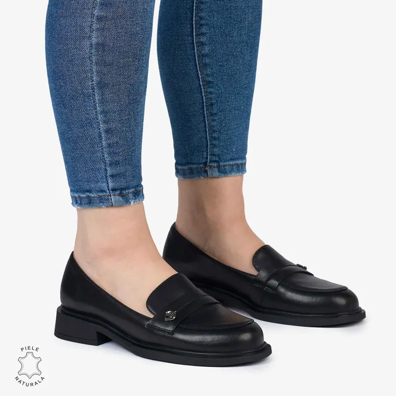 MOCASINI dama din Piele Naturala cu model CRL0994 Negru