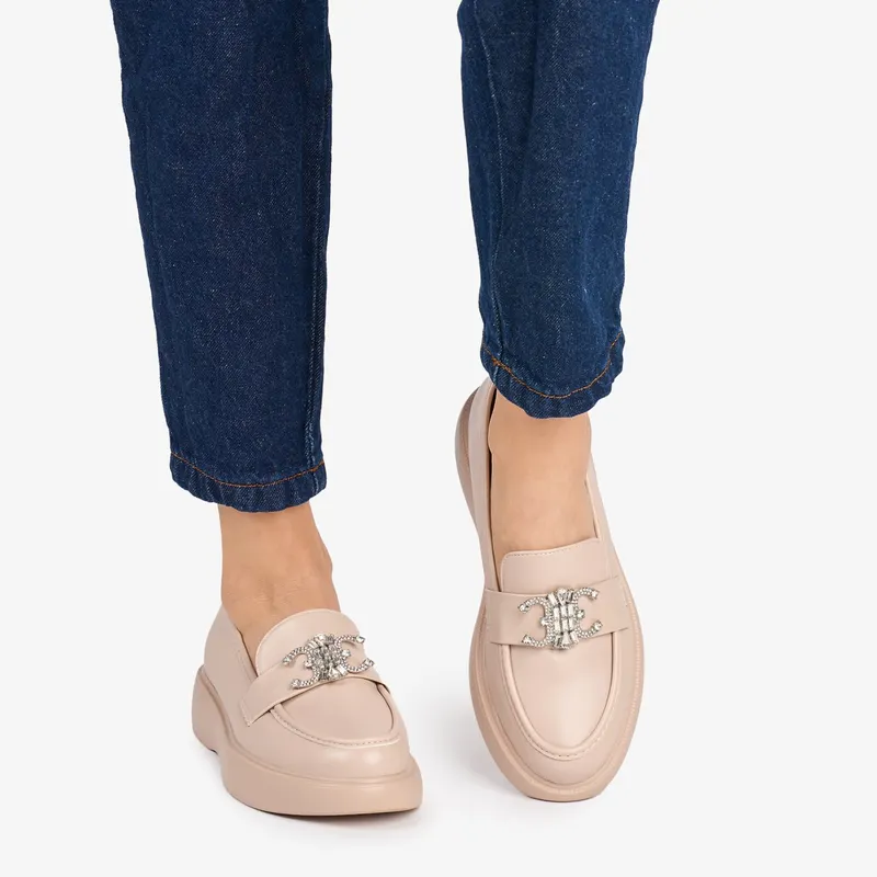 Mocasini DAMA din PIELE ECOLOGICA CU Pietre stralucitoare CRL0955 CULOARE: BEJ