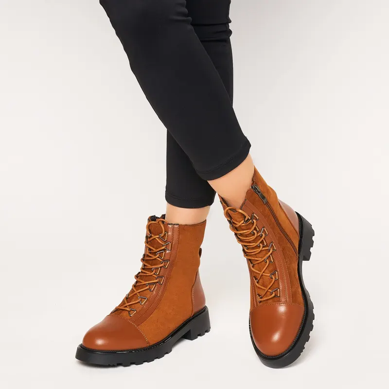 Ghete dama din Piele Ecologica + Piele Ecologica Intoarsa CRL0603 Maro Deschis
